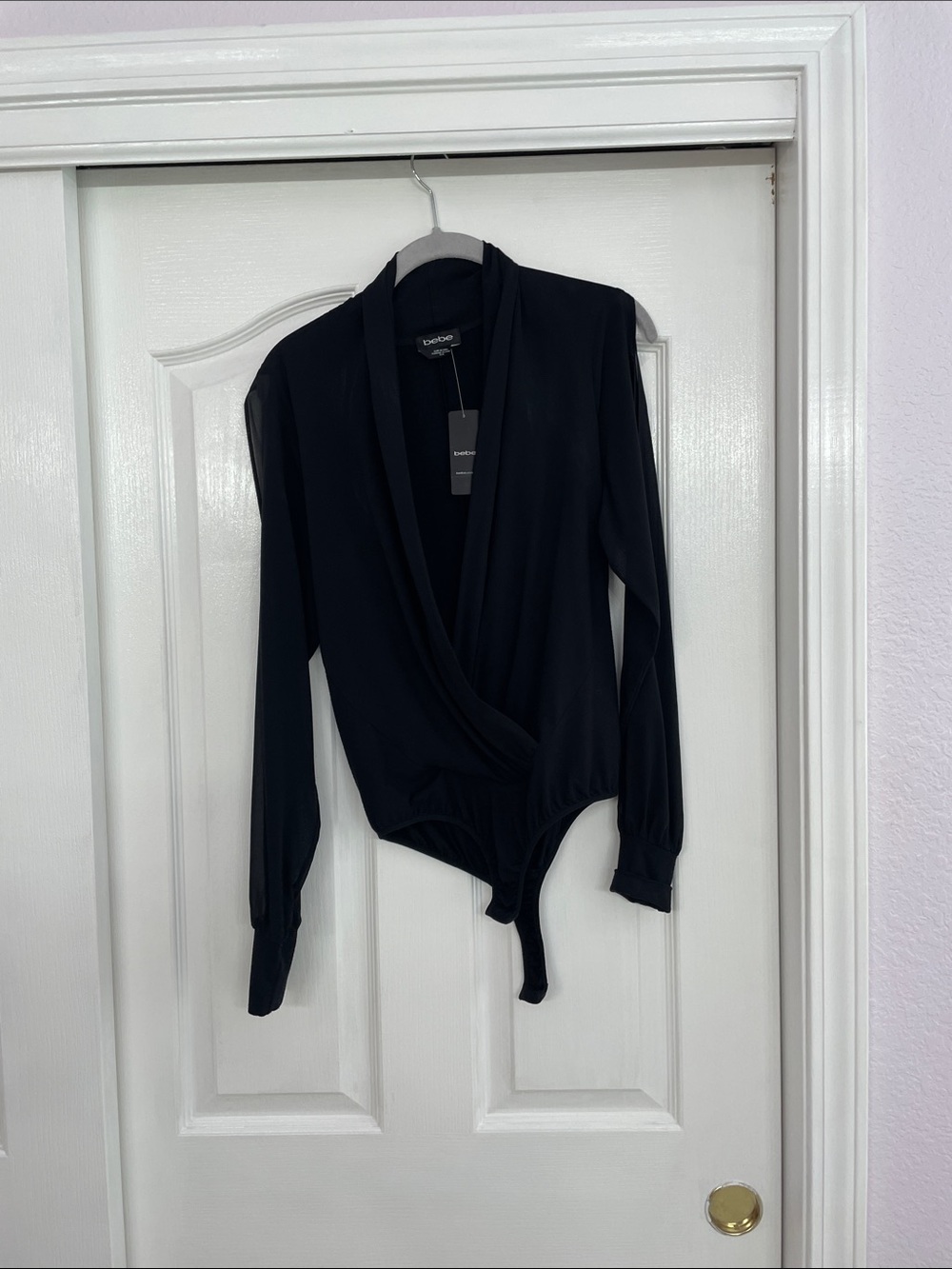 bebe Black Long-Sleeve Wrap Bodysuit